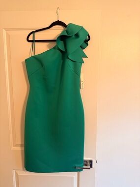 Eliza J Emerald One-Shoulder Ruffle Sheath Dress size 12